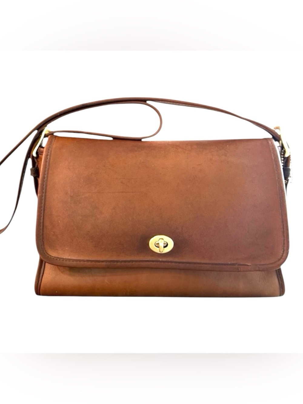 VINTAGE COACH BROWN LEATHER SHOULDER BAG - LARGE CITY BAG
